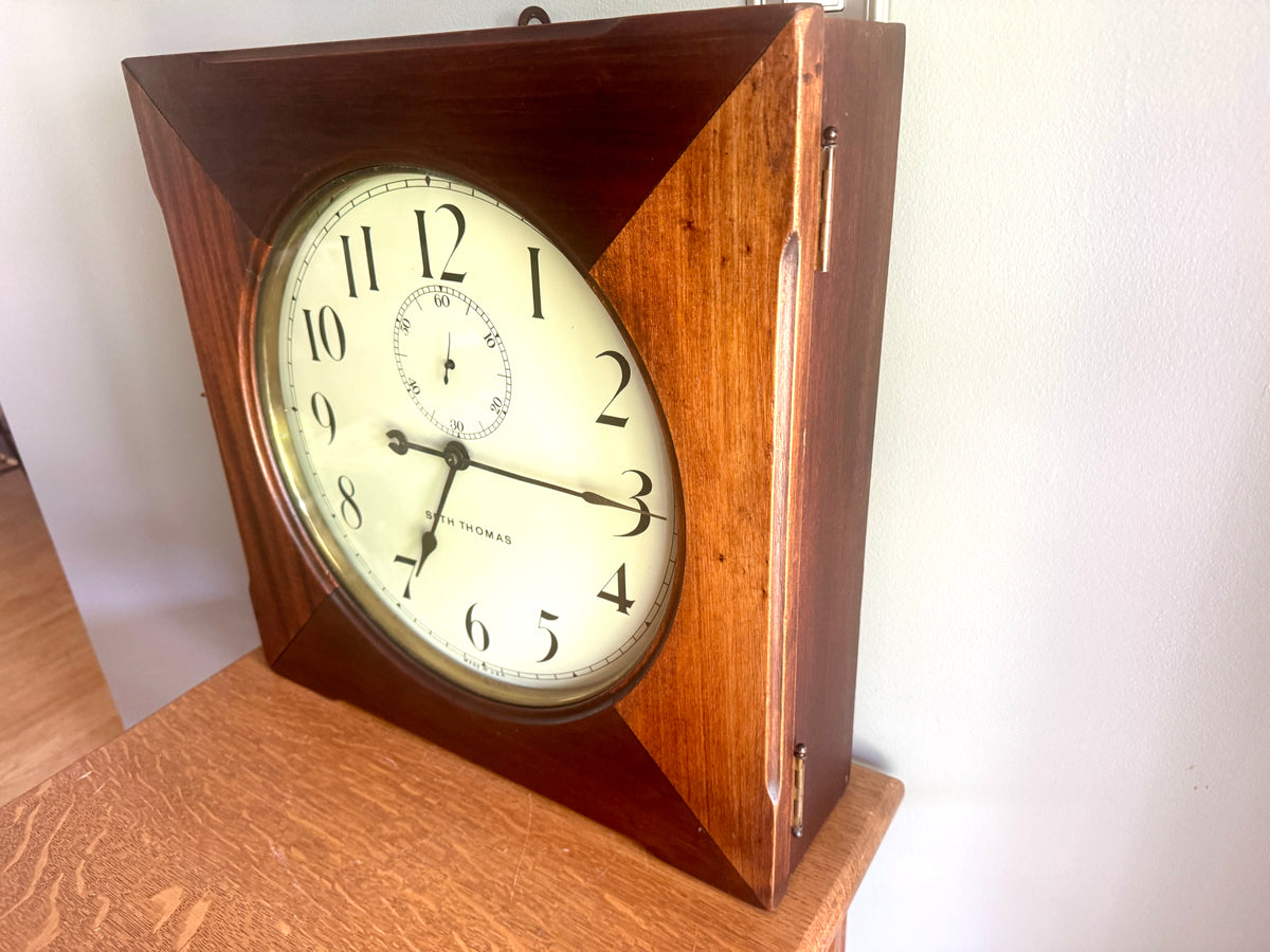 Antique Seth Thomas & Self-Winding Co. Pendulum Wall Clock ~ Large Wood Framed Seth Thomas Wall Clock