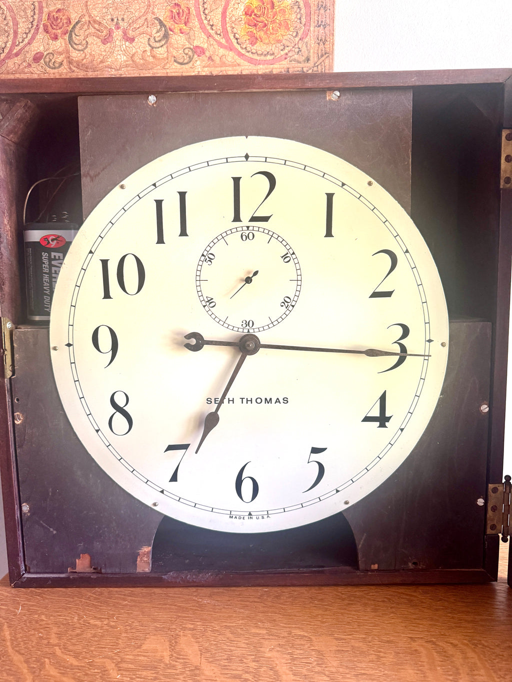 Antique Seth Thomas & Self-Winding Co. Pendulum Wall Clock ~ Large Wood Framed Seth Thomas Wall Clock