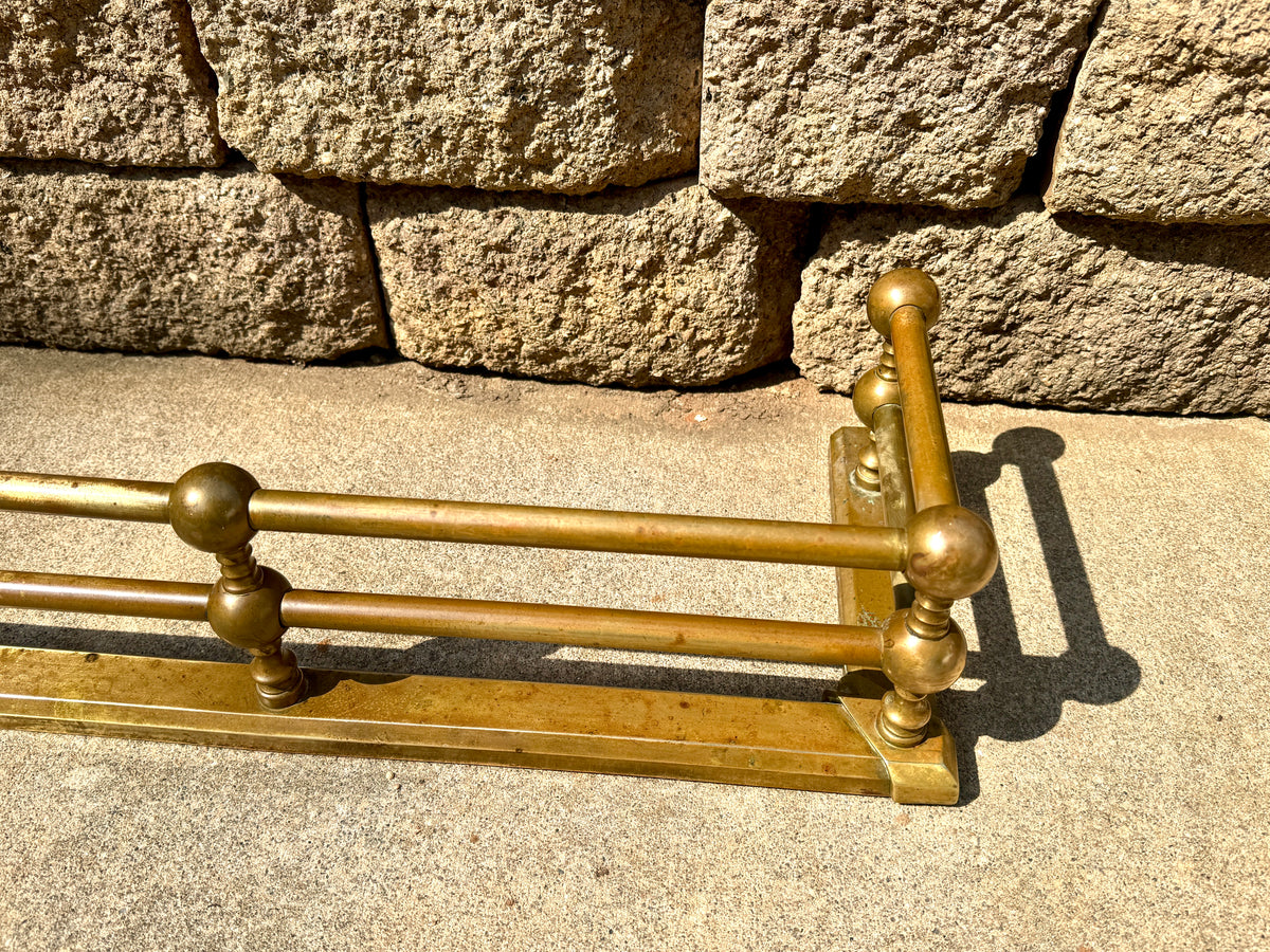 Edwardian 48" Twin Rail Cast Brass Fireplace Fender ~ Distressed Brass Double Rail and Ball Fireplace Fender