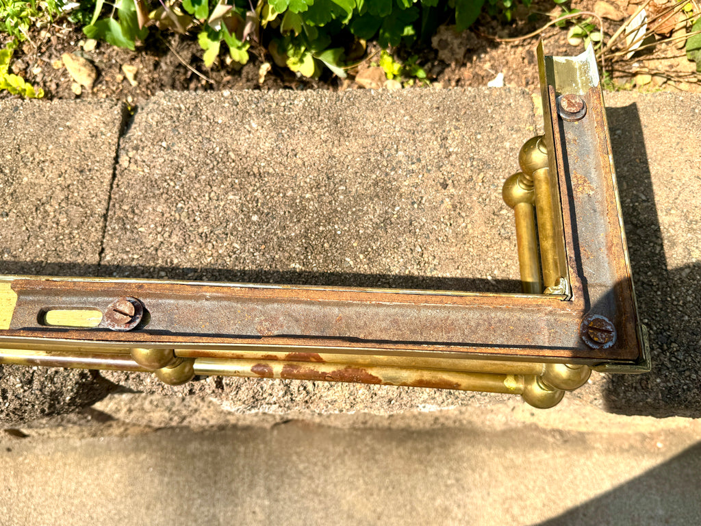 Edwardian 48" Twin Rail Cast Brass Fireplace Fender ~ Distressed Brass Double Rail and Ball Fireplace Fender