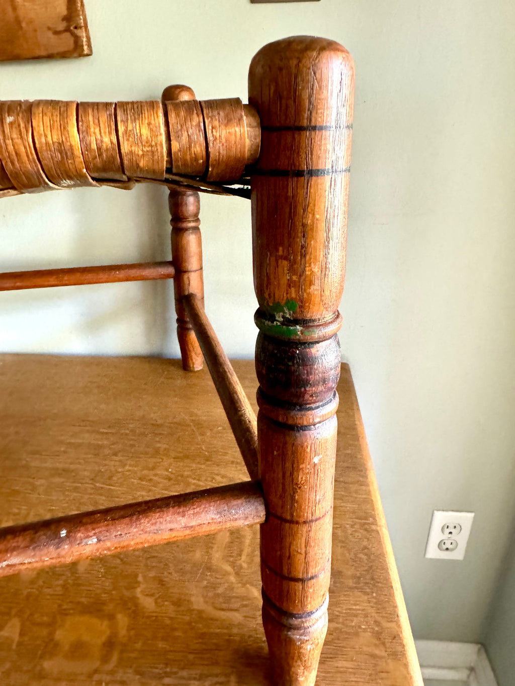Antique Turned Wood Cane Top Foot Stool