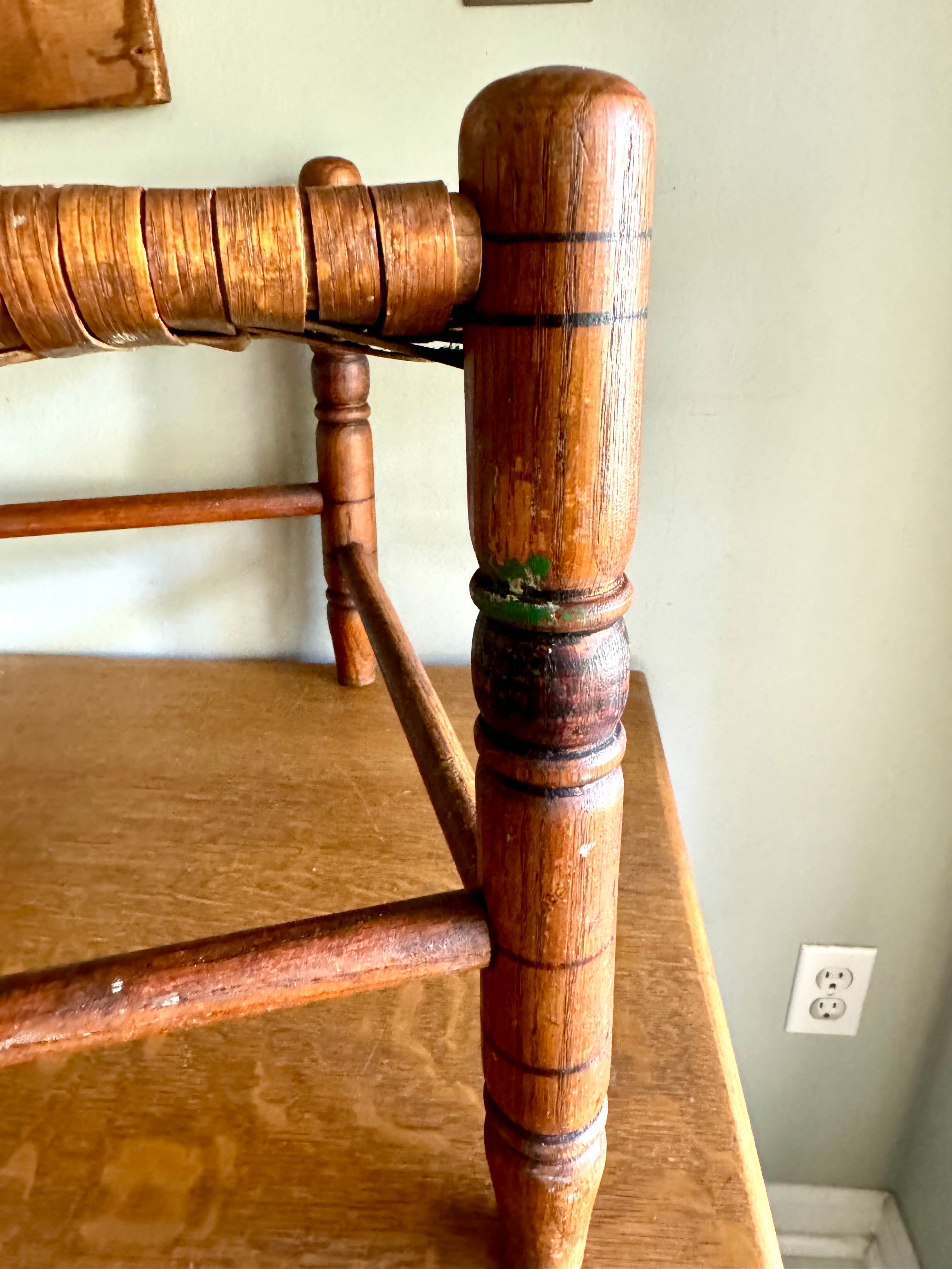 Antique Turned Wood Cane Top Foot Stool