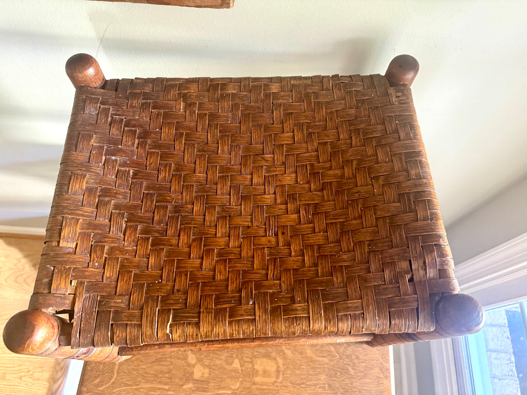 Antique Turned Wood Cane Top Foot Stool