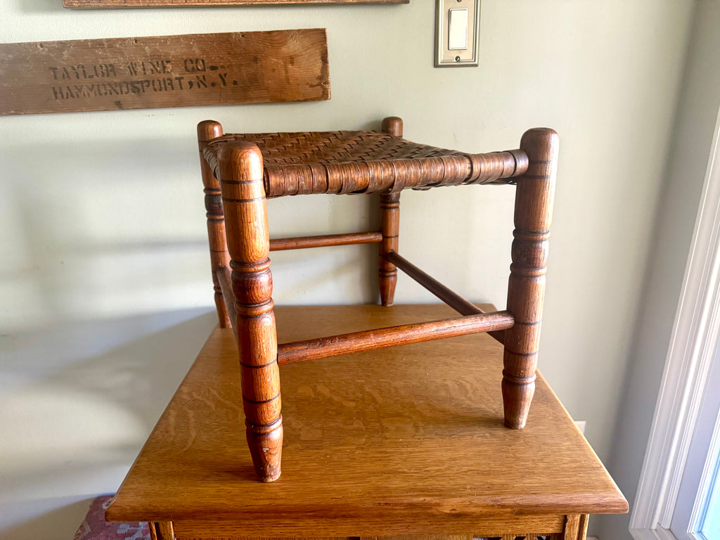 Antique Turned Wood Cane Top Foot Stool