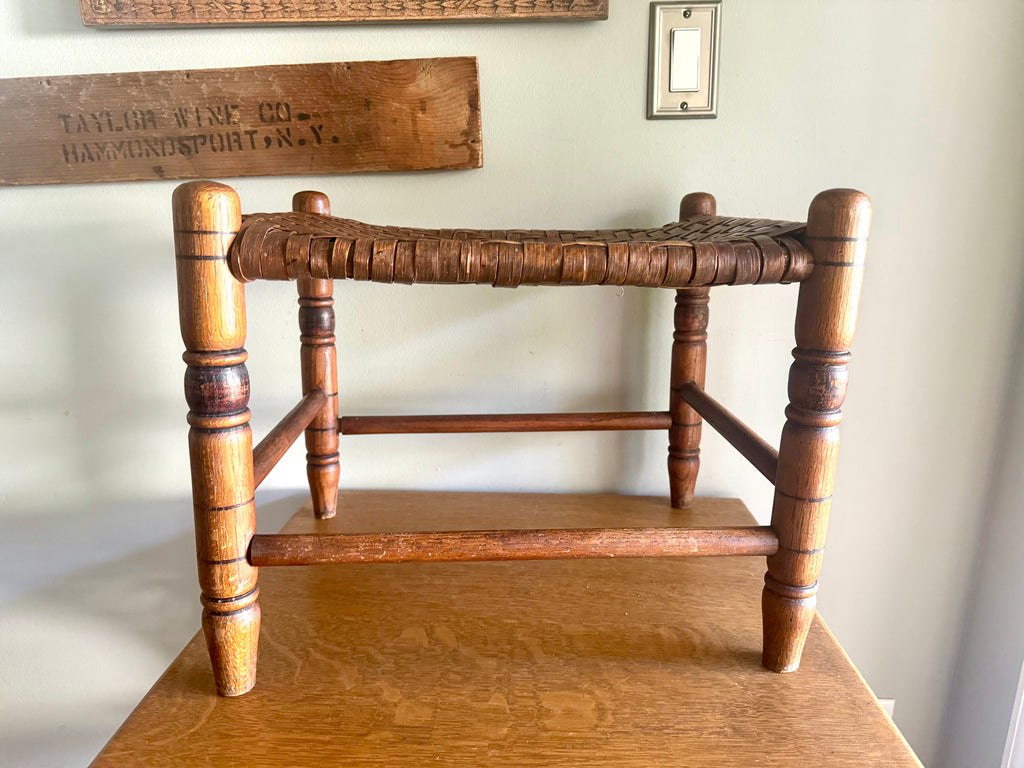 Antique Turned Wood Cane Top Foot Stool