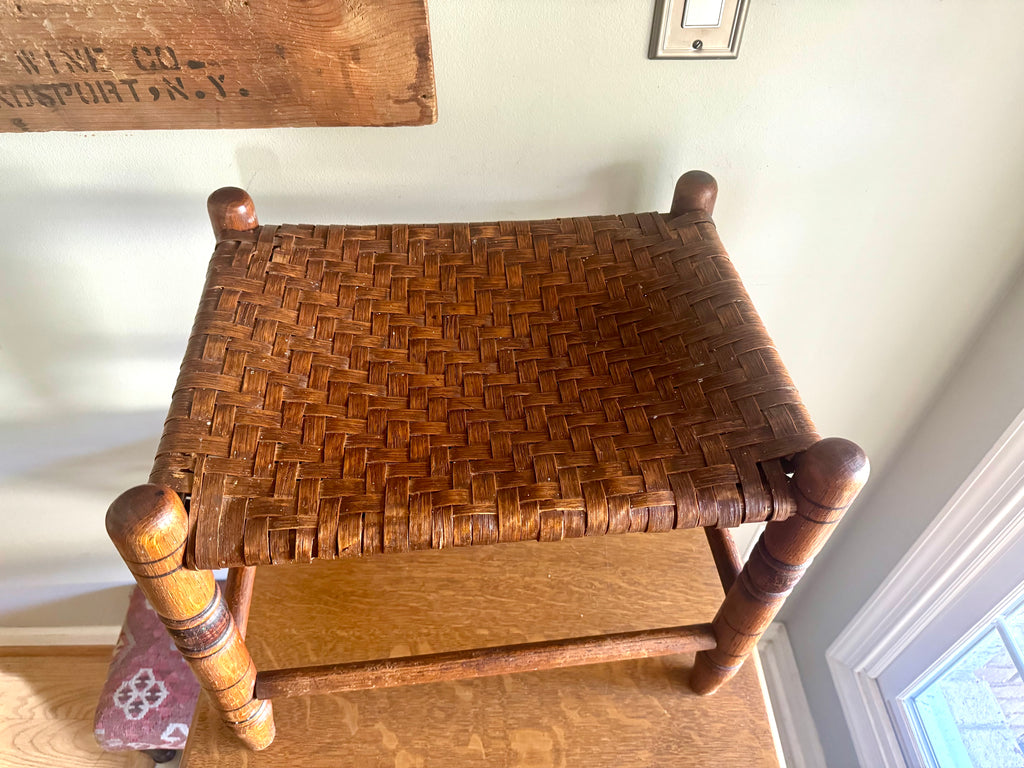 Antique Turned Wood Cane Top Foot Stool