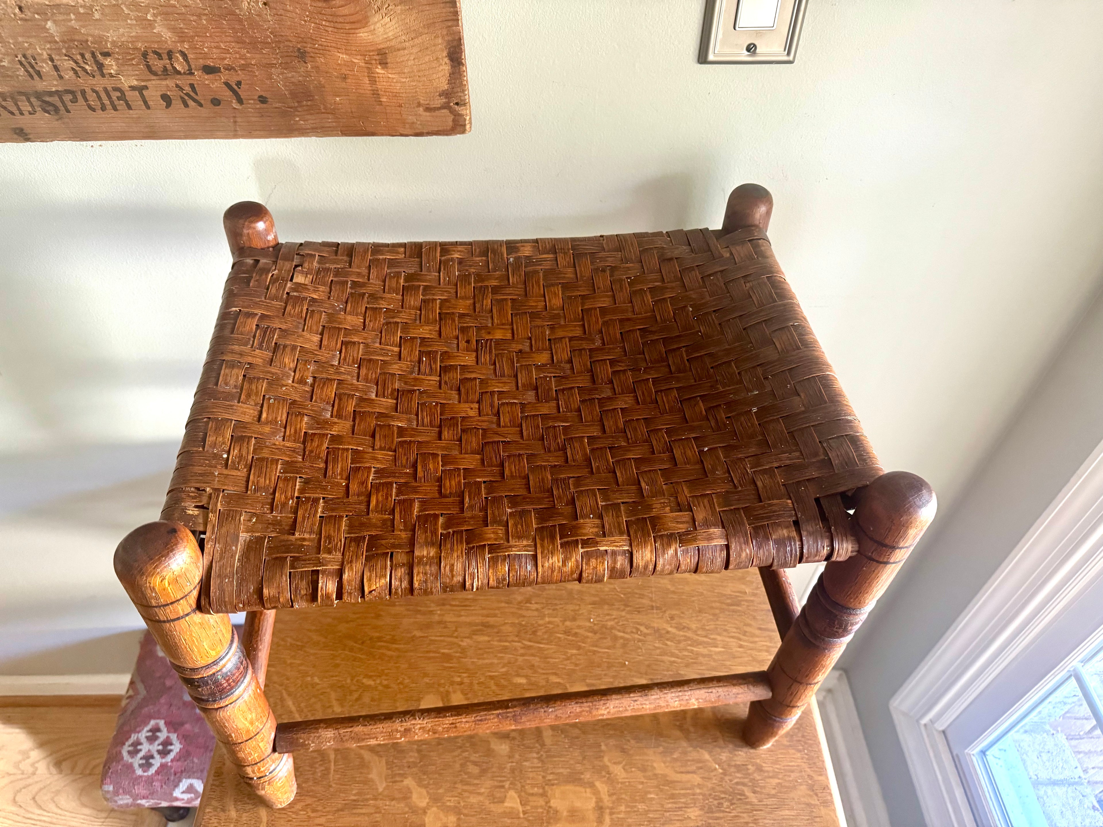 Antique Turned Wood Cane Top Foot Stool