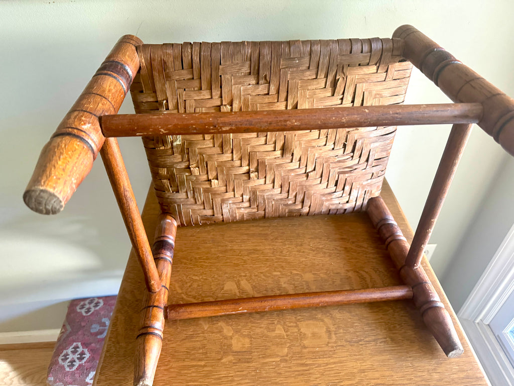 Antique Turned Wood Cane Top Foot Stool