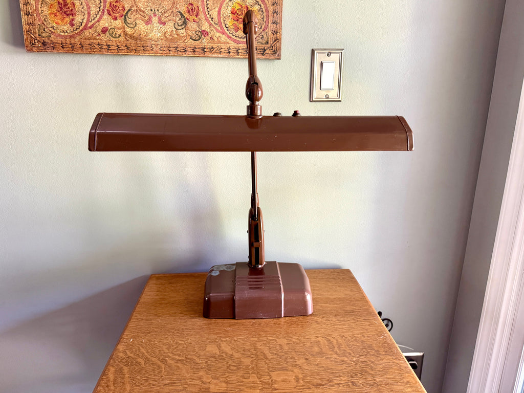 Vintage Industrial Brown Dazor Floating Arm Drafting Lamp ~ Dazor Floating Fixture Model 2324-16