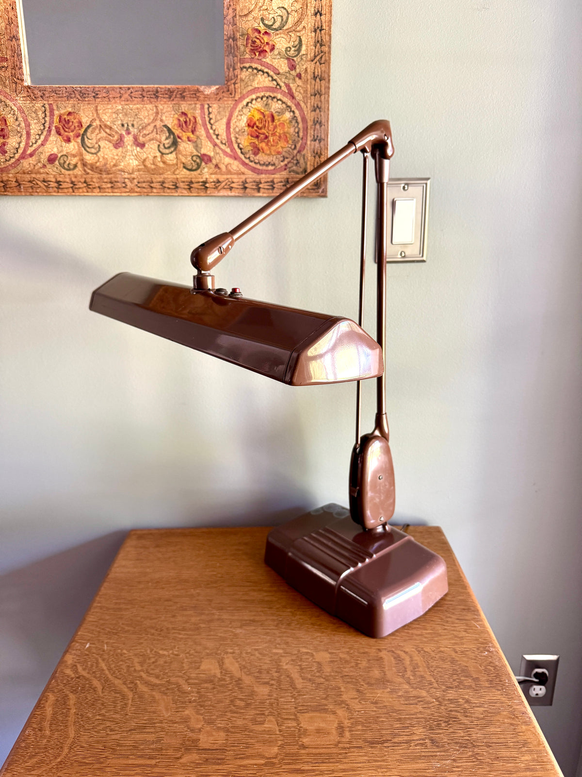 Vintage Industrial Brown Dazor Floating Arm Drafting Lamp ~ Dazor Floating Fixture Model 2324-16