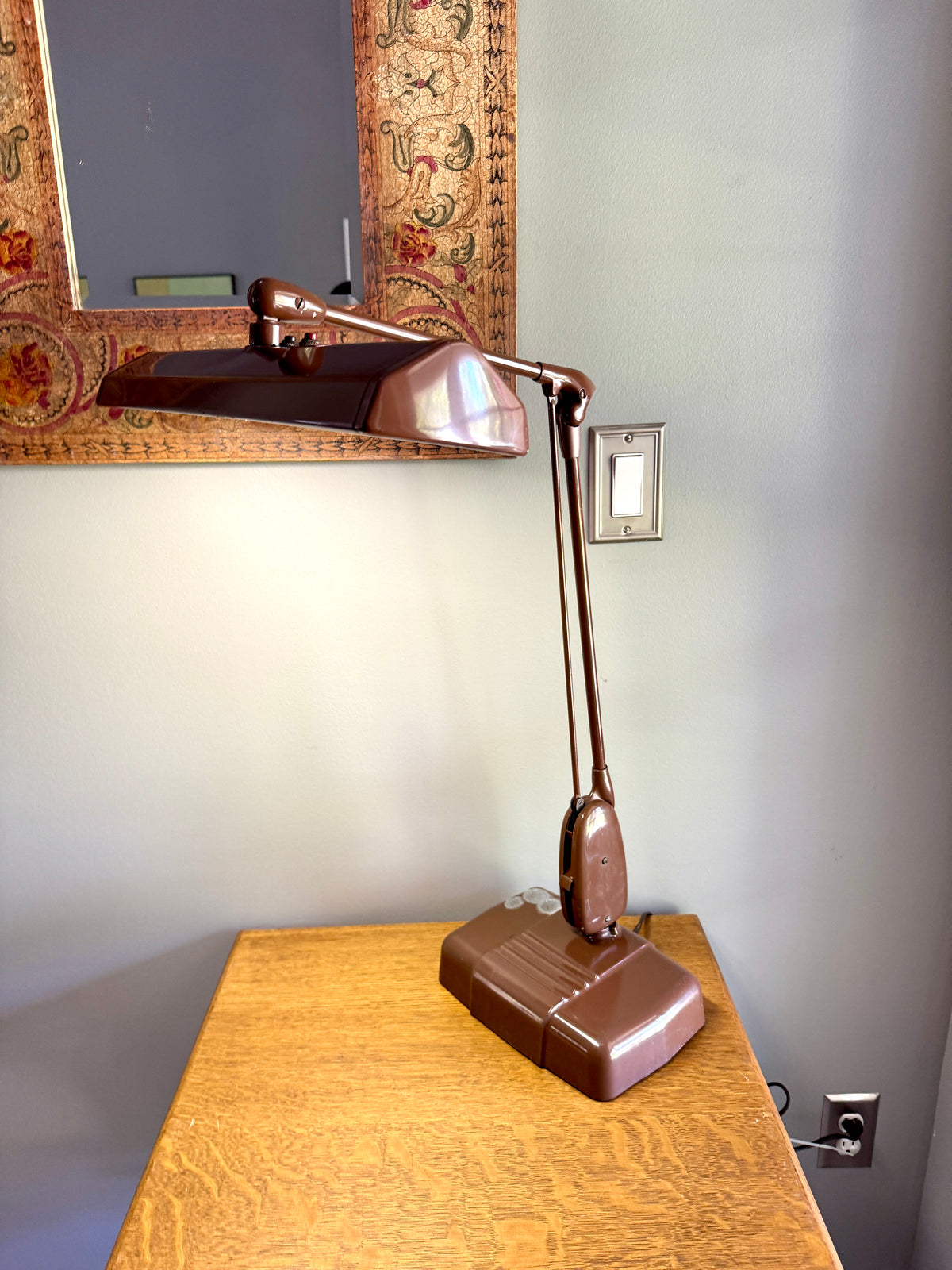 Vintage Industrial Brown Dazor Floating Arm Drafting Lamp ~ Dazor Floating Fixture Model 2324-16