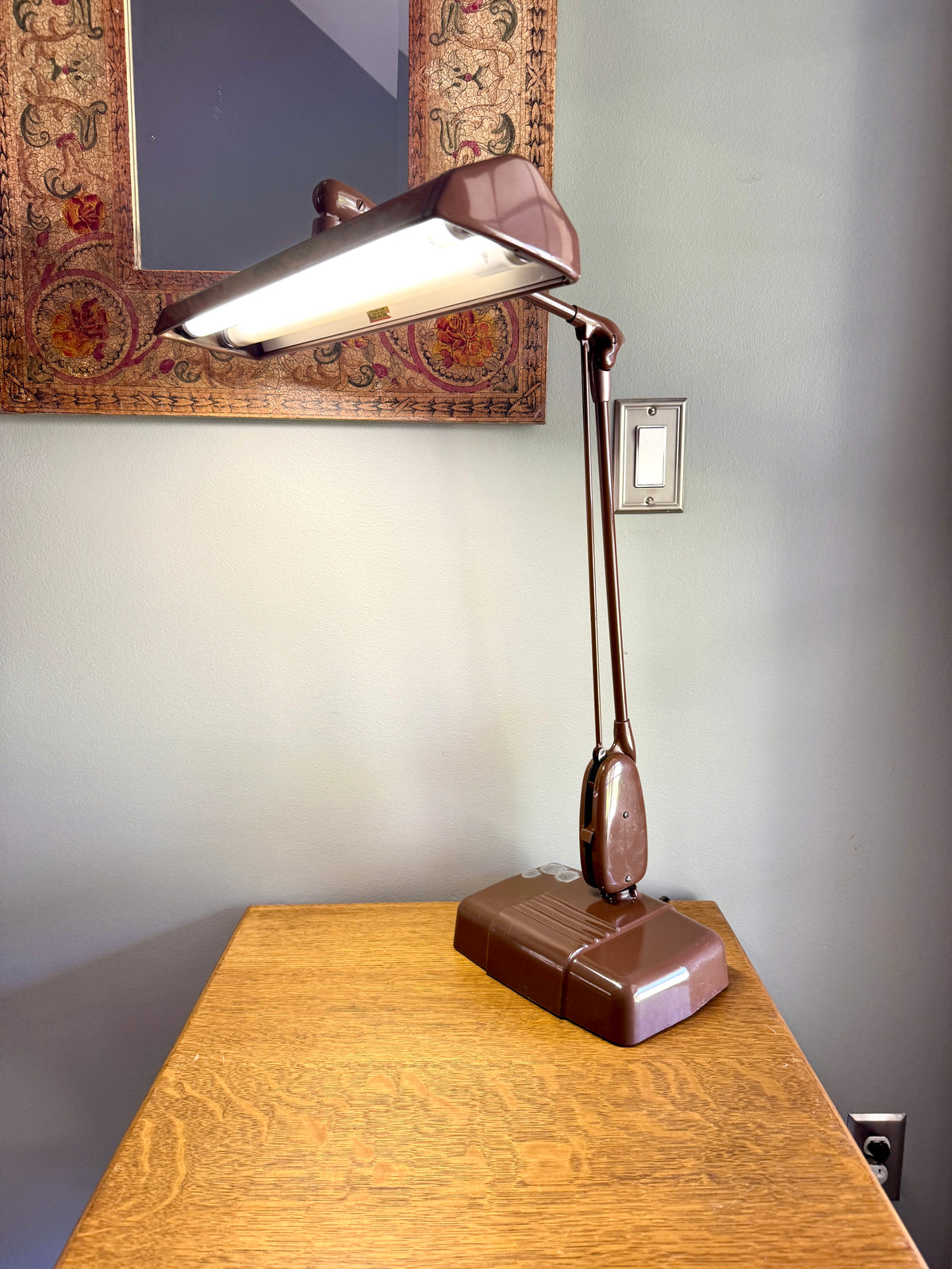 Vintage Industrial Brown Dazor Floating Arm Drafting Lamp ~ Dazor Floating Fixture Model 2324-16