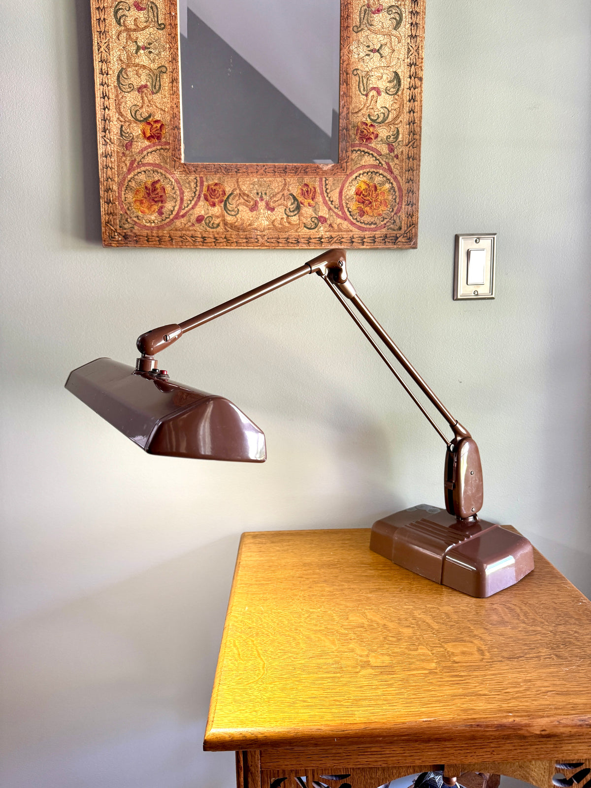 Vintage Industrial Brown Dazor Floating Arm Drafting Lamp ~ Dazor Floating Fixture Model 2324-16
