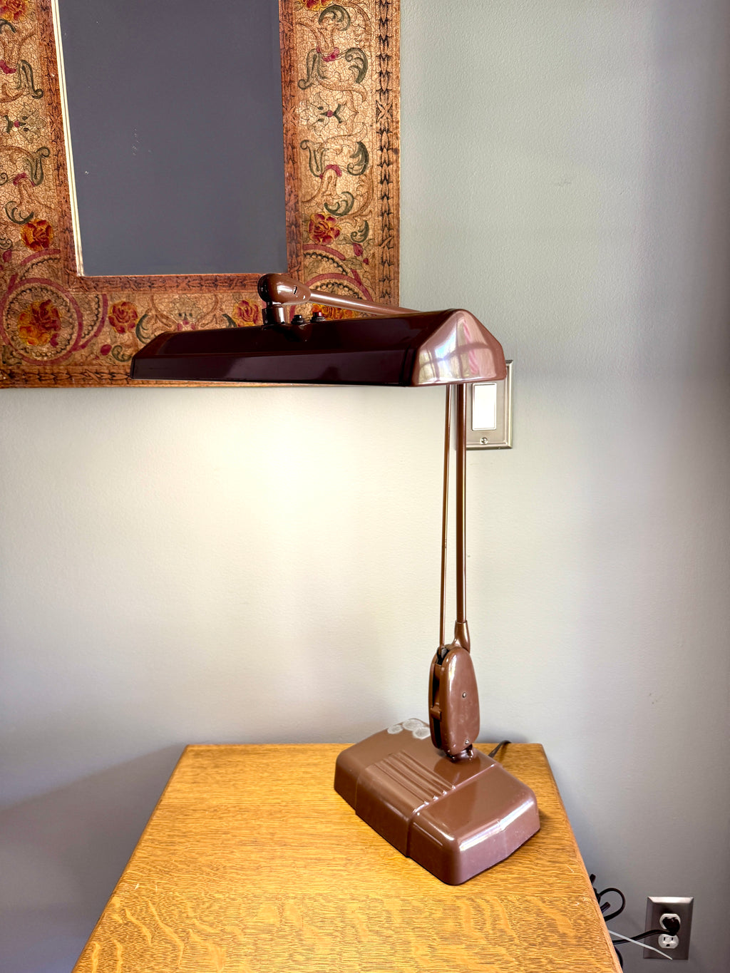 Vintage Industrial Brown Dazor Floating Arm Drafting Lamp ~ Dazor Floating Fixture Model 2324-16