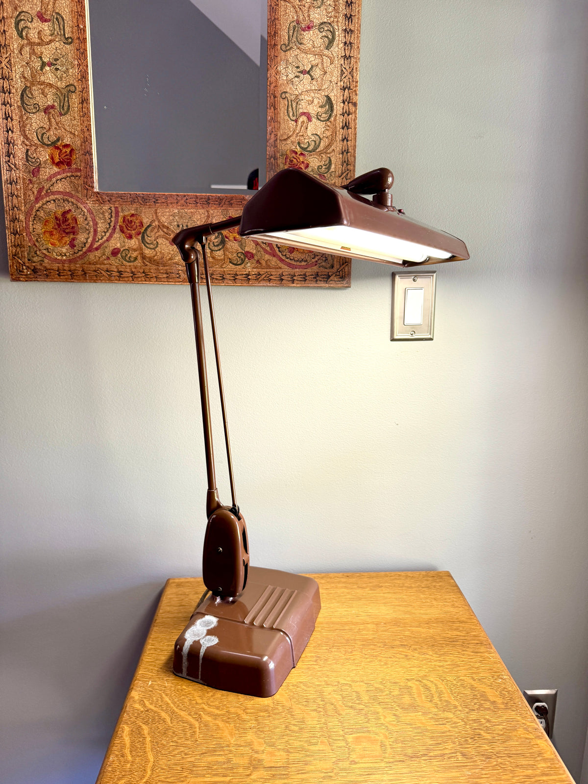 Vintage Industrial Brown Dazor Floating Arm Drafting Lamp ~ Dazor Floating Fixture Model 2324-16