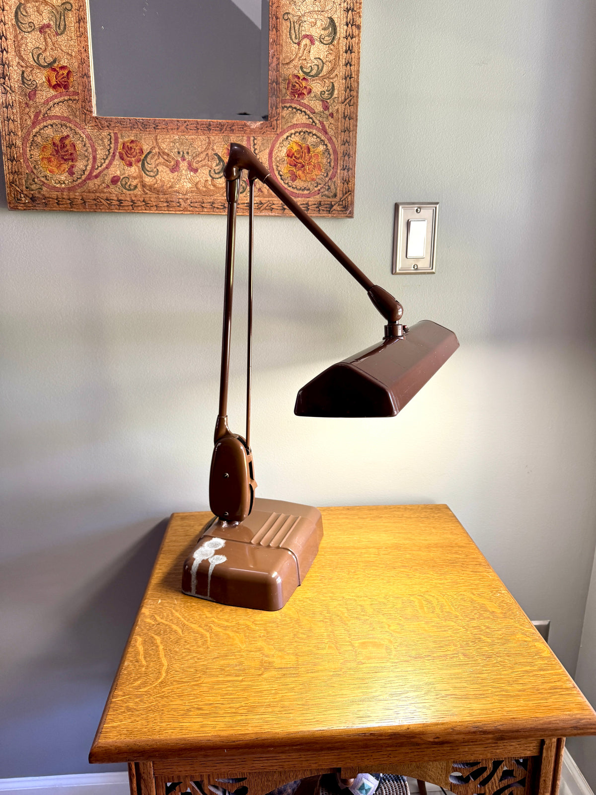 Vintage Industrial Brown Dazor Floating Arm Drafting Lamp ~ Dazor Floating Fixture Model 2324-16