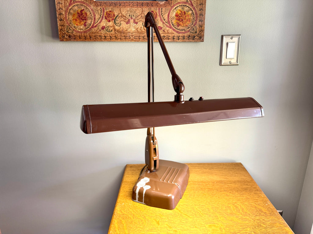 Vintage Industrial Brown Dazor Floating Arm Drafting Lamp ~ Dazor Floating Fixture Model 2324-16