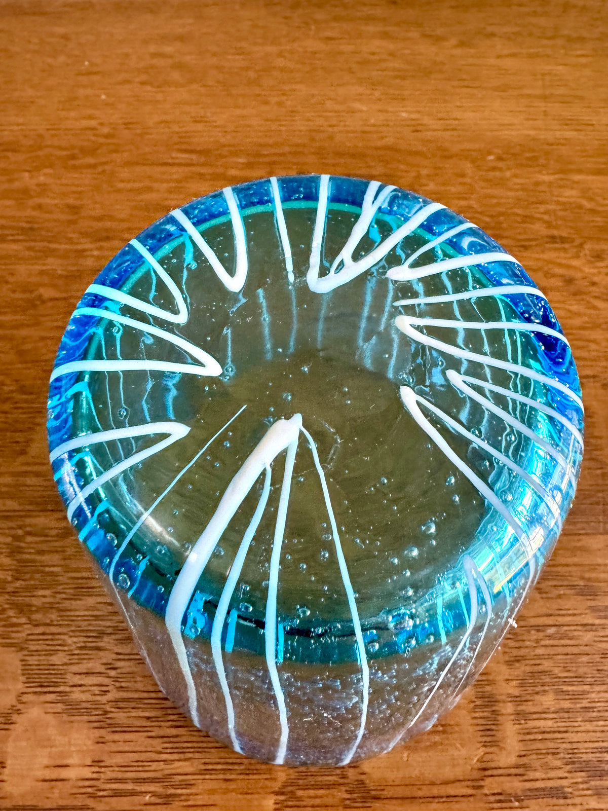 Vintage Blown Art Glass Ice Bucket Attributed to Venini for Disaronno Murano ~ Blue Glass Striped Ice Bucket