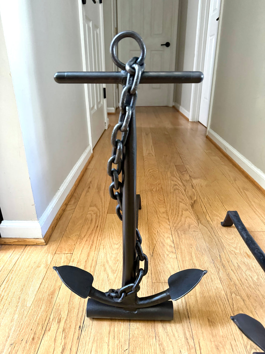 Vintage Cast Iron Nautical Themed Anchor Andirons