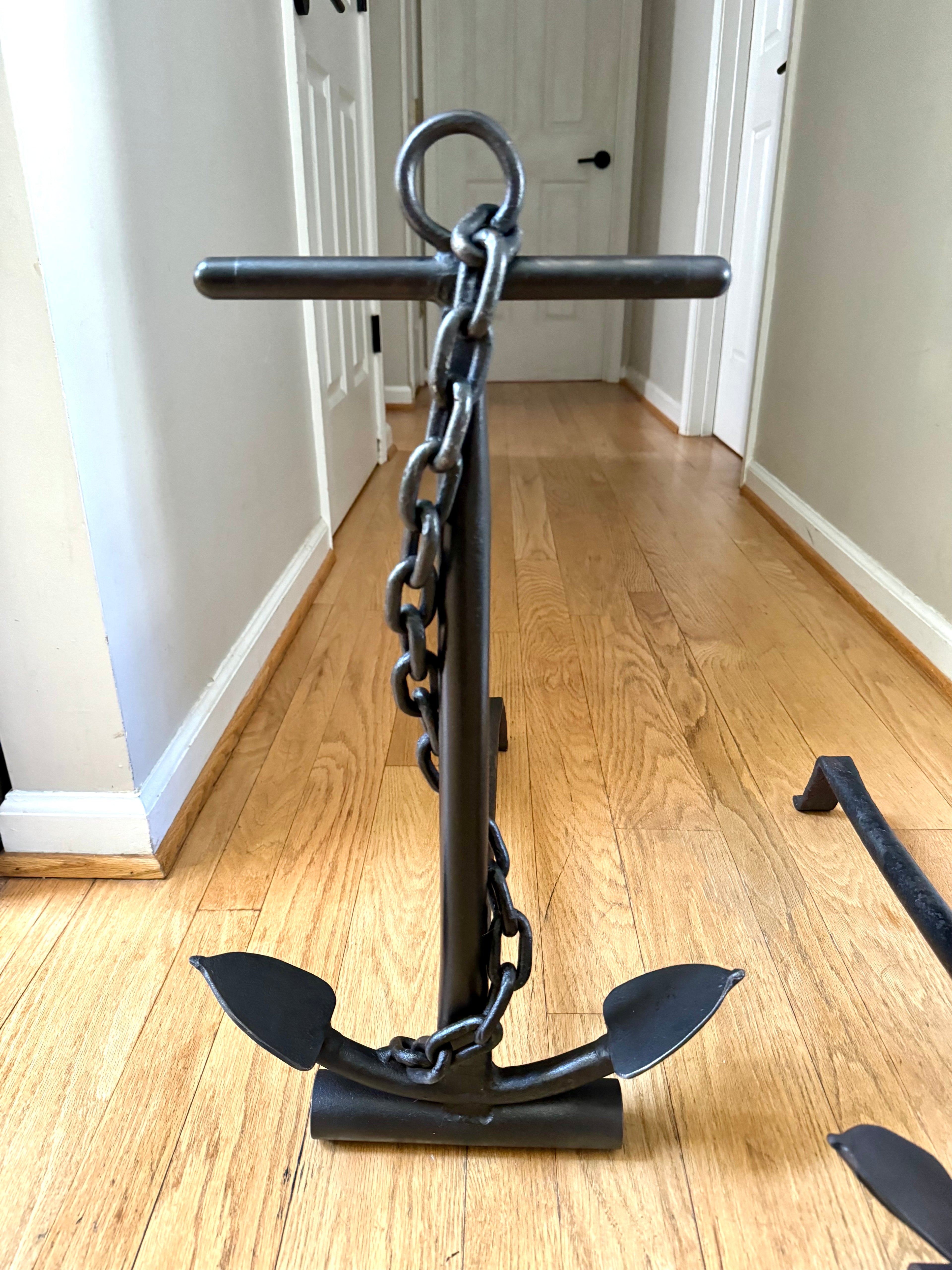Vintage Cast Iron Nautical Themed Anchor Andirons