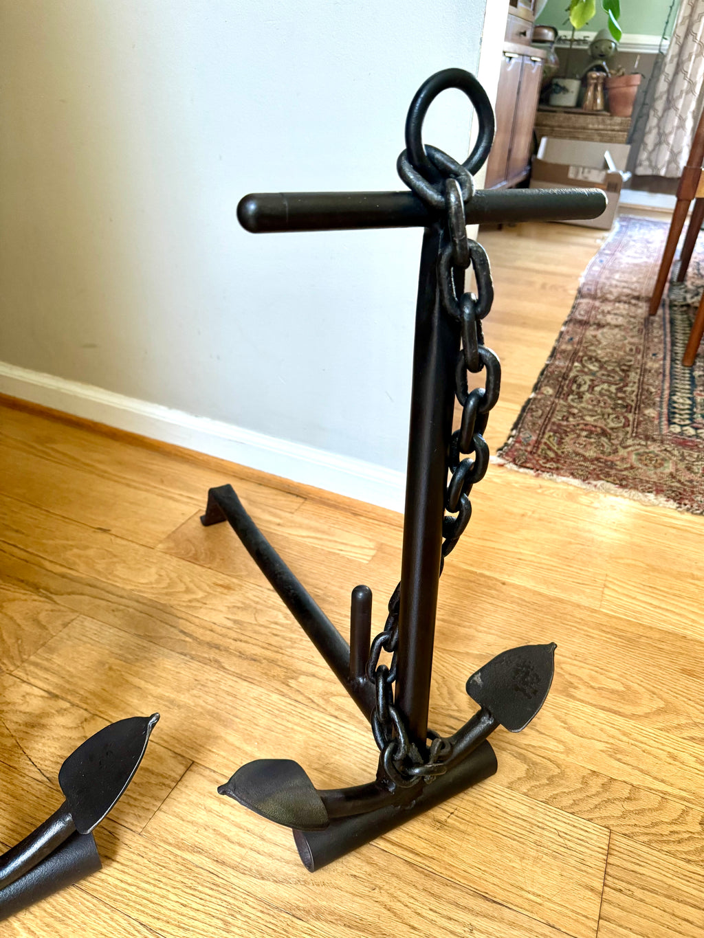 Vintage Cast Iron Nautical Themed Anchor Andirons