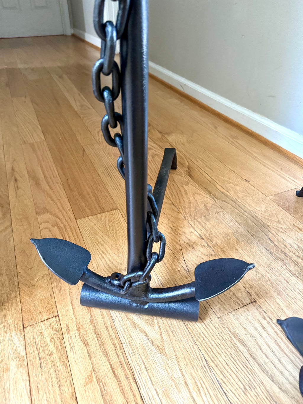 Vintage Cast Iron Nautical Themed Anchor Andirons