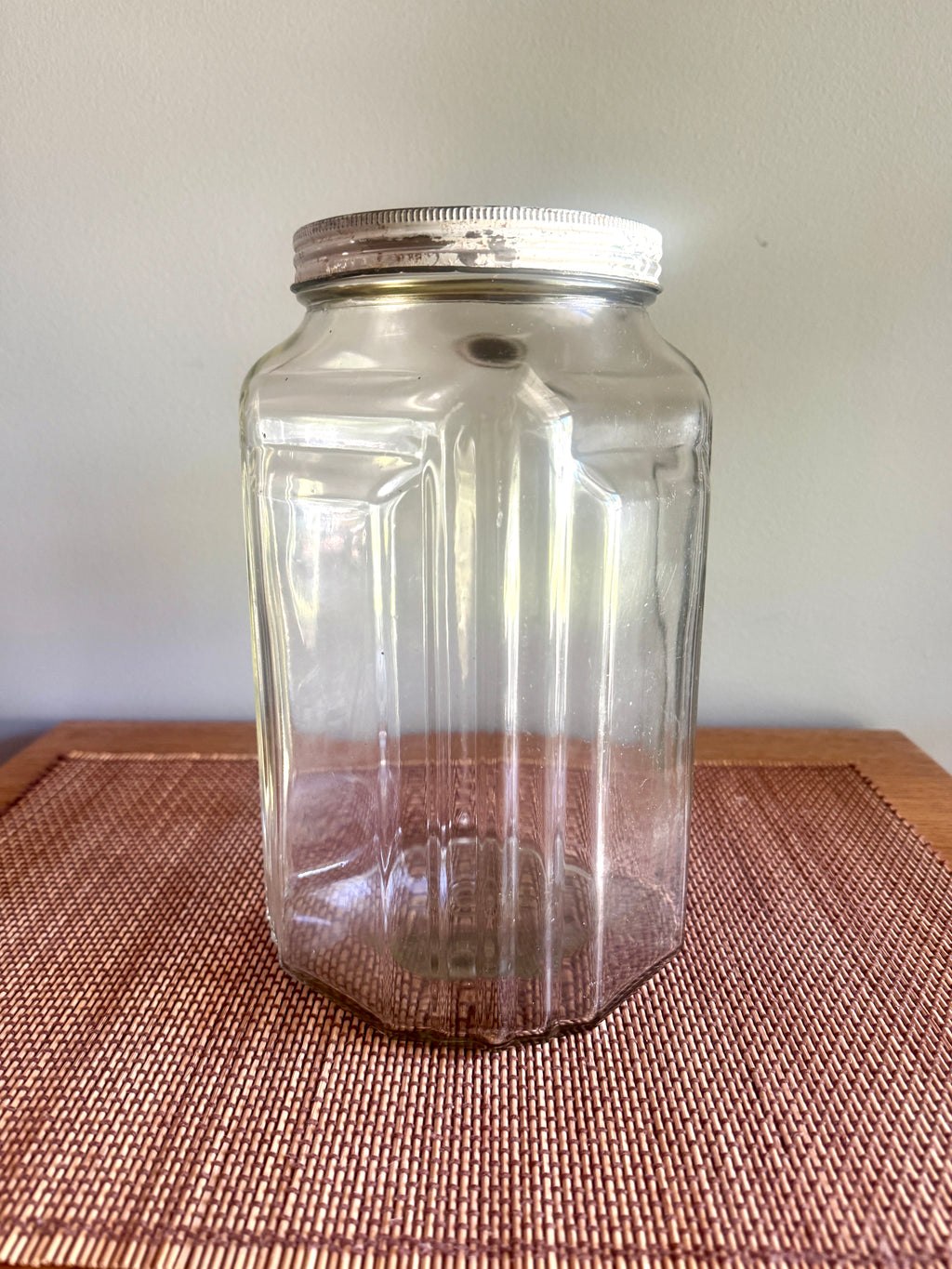 1930’s Necco Glass Candy Jar with Metal Lid ~ Antique Large Art Deco Country Store Glass Candy Jar with Lid