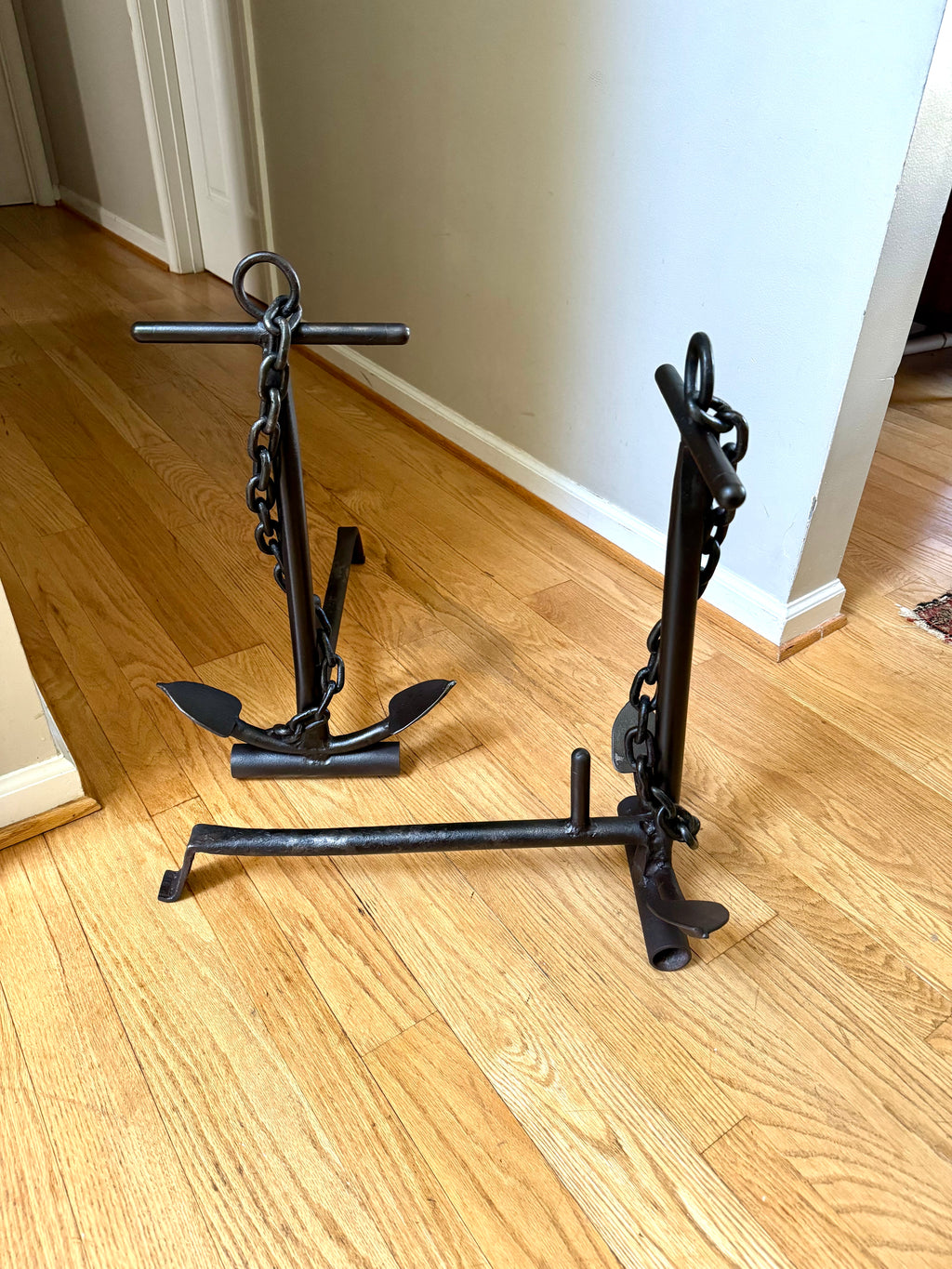 Vintage Cast Iron Nautical Themed Anchor Andirons