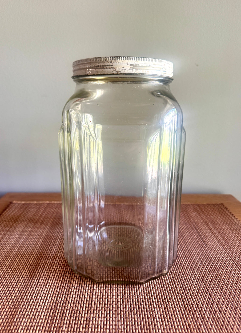 1930’s Necco Glass Candy Jar with Metal Lid ~ Antique Large Art Deco Country Store Glass Candy Jar with Lid