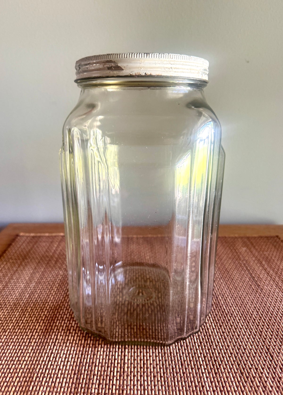 1930’s Necco Glass Candy Jar with Metal Lid ~ Antique Large Art Deco Country Store Glass Candy Jar with Lid