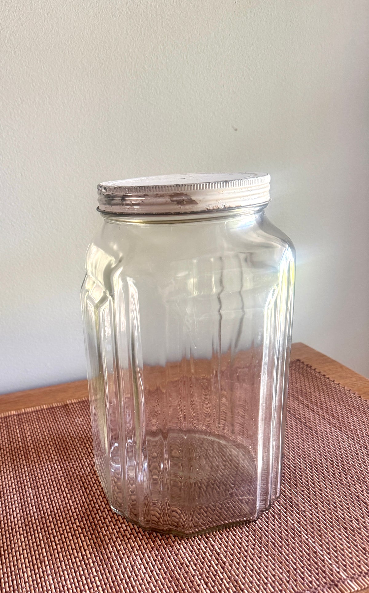 1930’s Necco Glass Candy Jar with Metal Lid ~ Antique Large Art Deco Country Store Glass Candy Jar with Lid