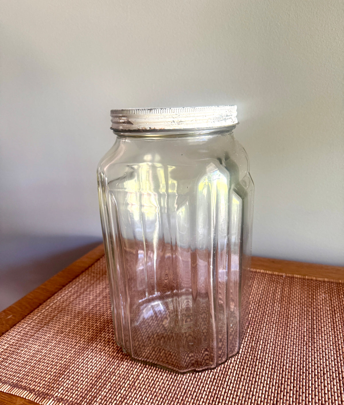 1930’s Necco Glass Candy Jar with Metal Lid ~ Antique Large Art Deco Country Store Glass Candy Jar with Lid