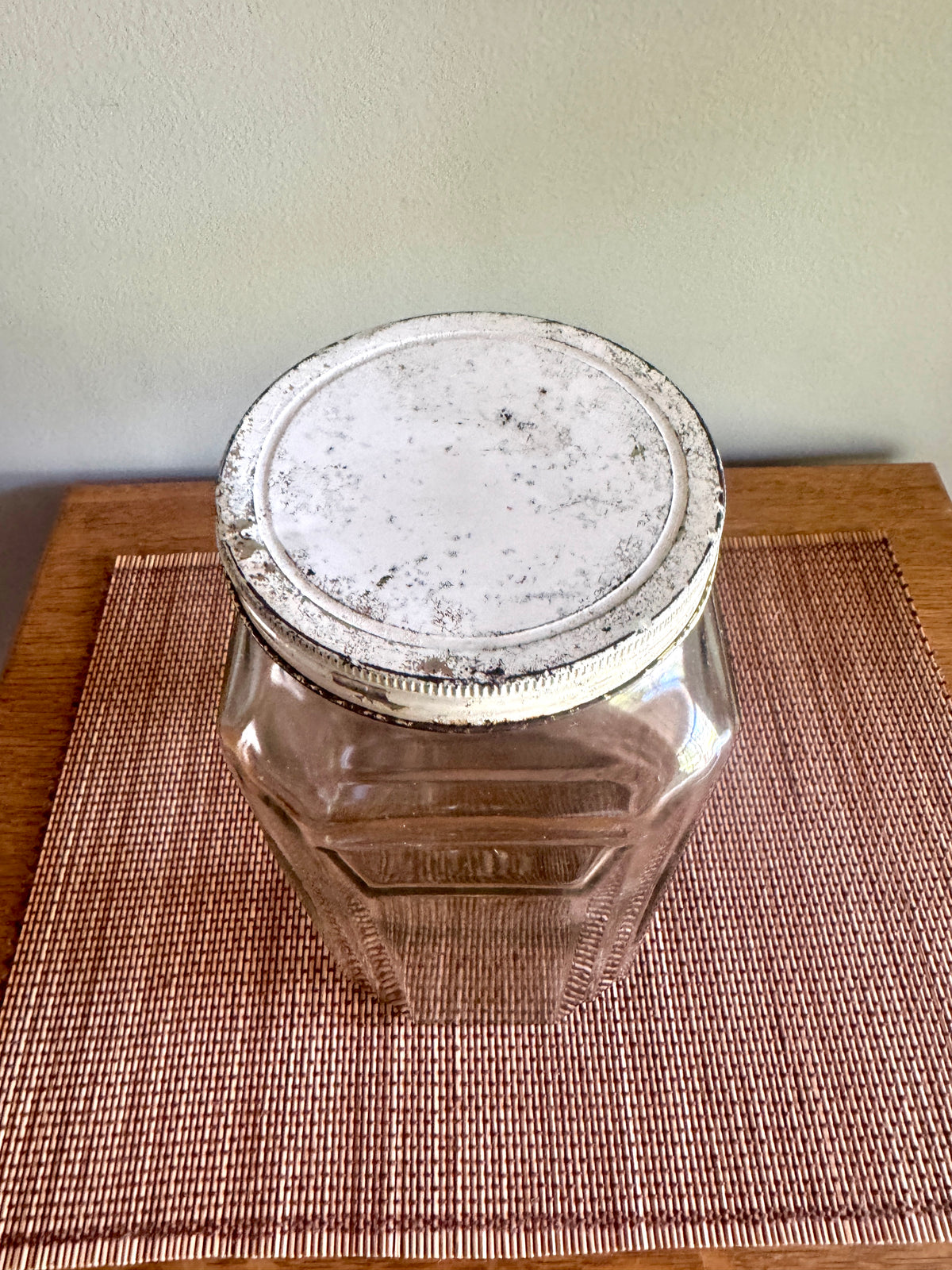 1930’s Necco Glass Candy Jar with Metal Lid ~ Antique Large Art Deco Country Store Glass Candy Jar with Lid