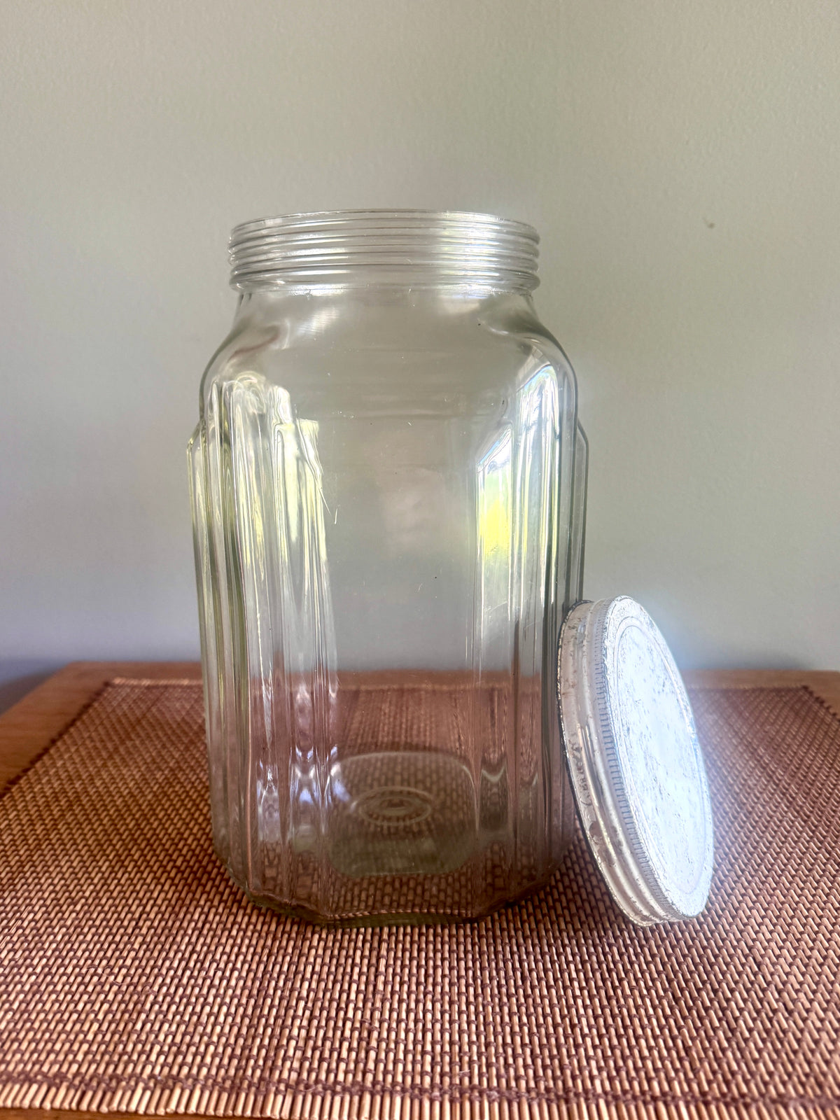 1930’s Necco Glass Candy Jar with Metal Lid ~ Antique Large Art Deco Country Store Glass Candy Jar with Lid