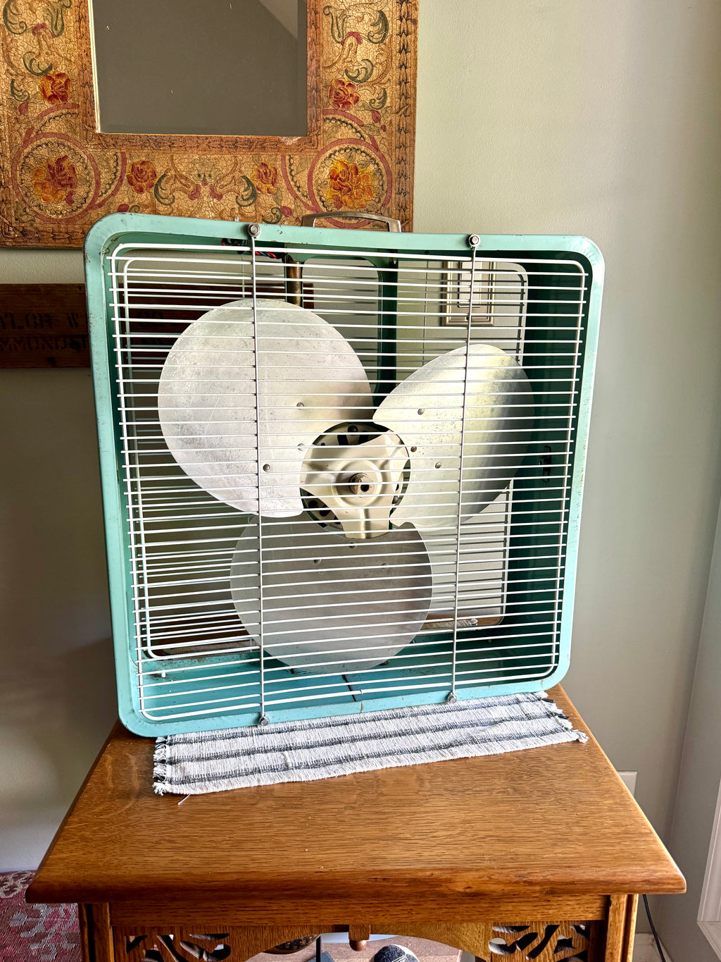 Vintage Turquoise Eskimo 2 Speed Box Fan | McGraw-Edison Co. Distressed Finish Box Fan