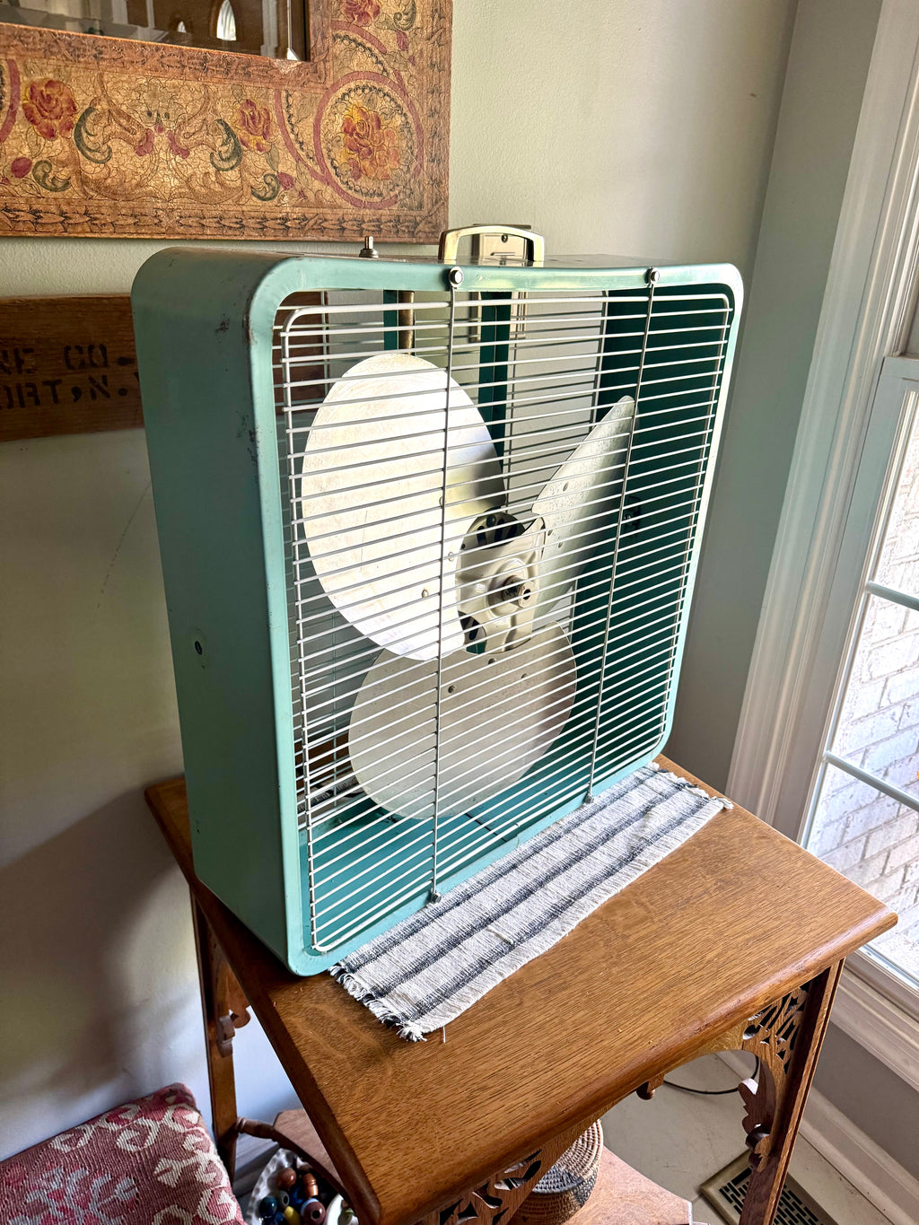 Vintage Turquoise Eskimo 2 Speed Box Fan | McGraw-Edison Co. Distressed Finish Box Fan