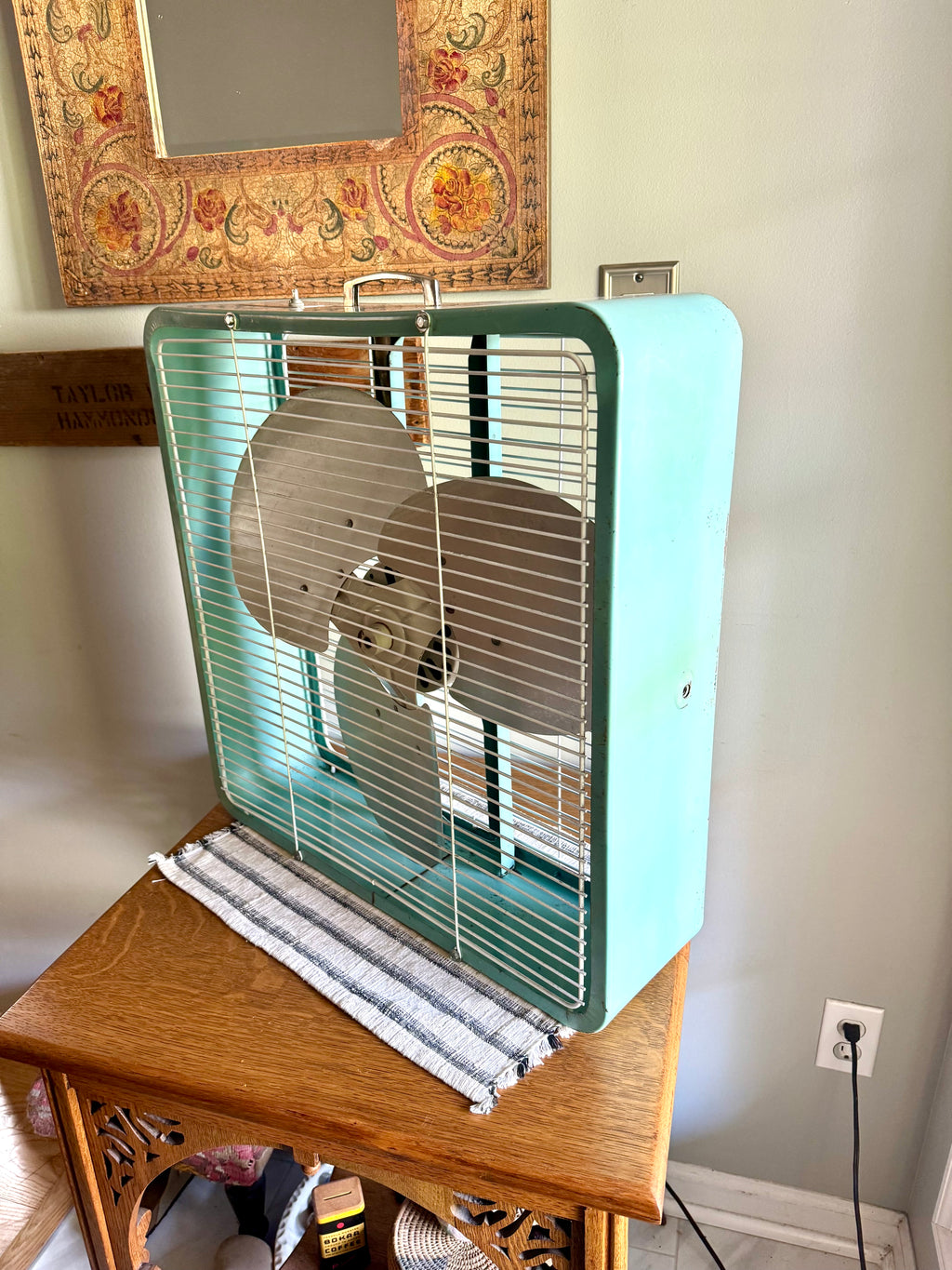 Vintage Turquoise Eskimo 2 Speed Box Fan | McGraw-Edison Co. Distressed Finish Box Fan