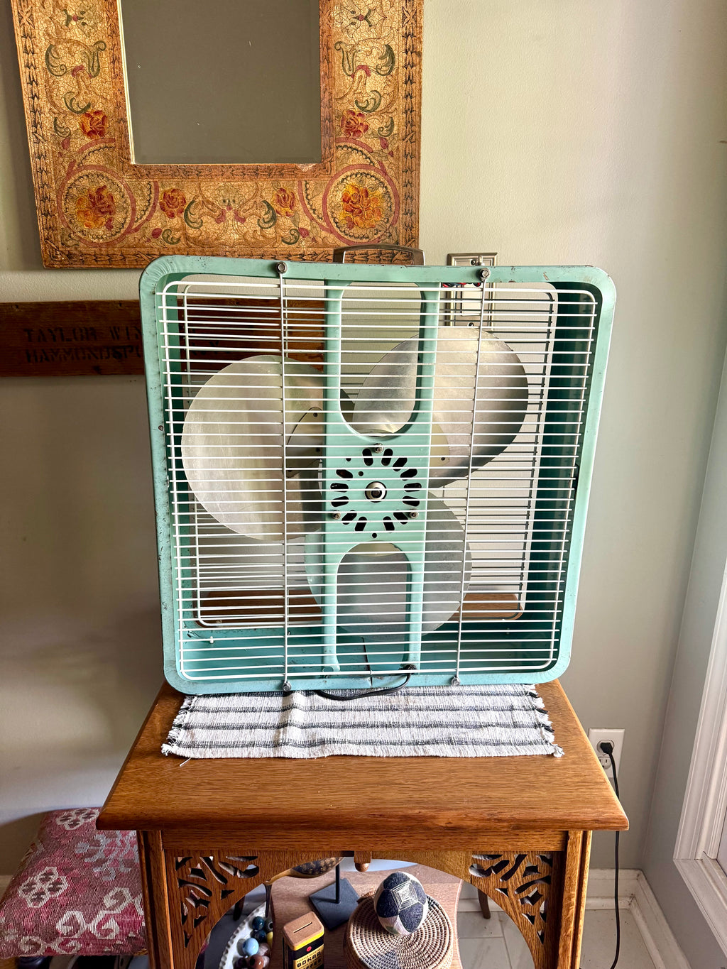 Vintage Turquoise Eskimo 2 Speed Box Fan | McGraw-Edison Co. Distressed Finish Box Fan