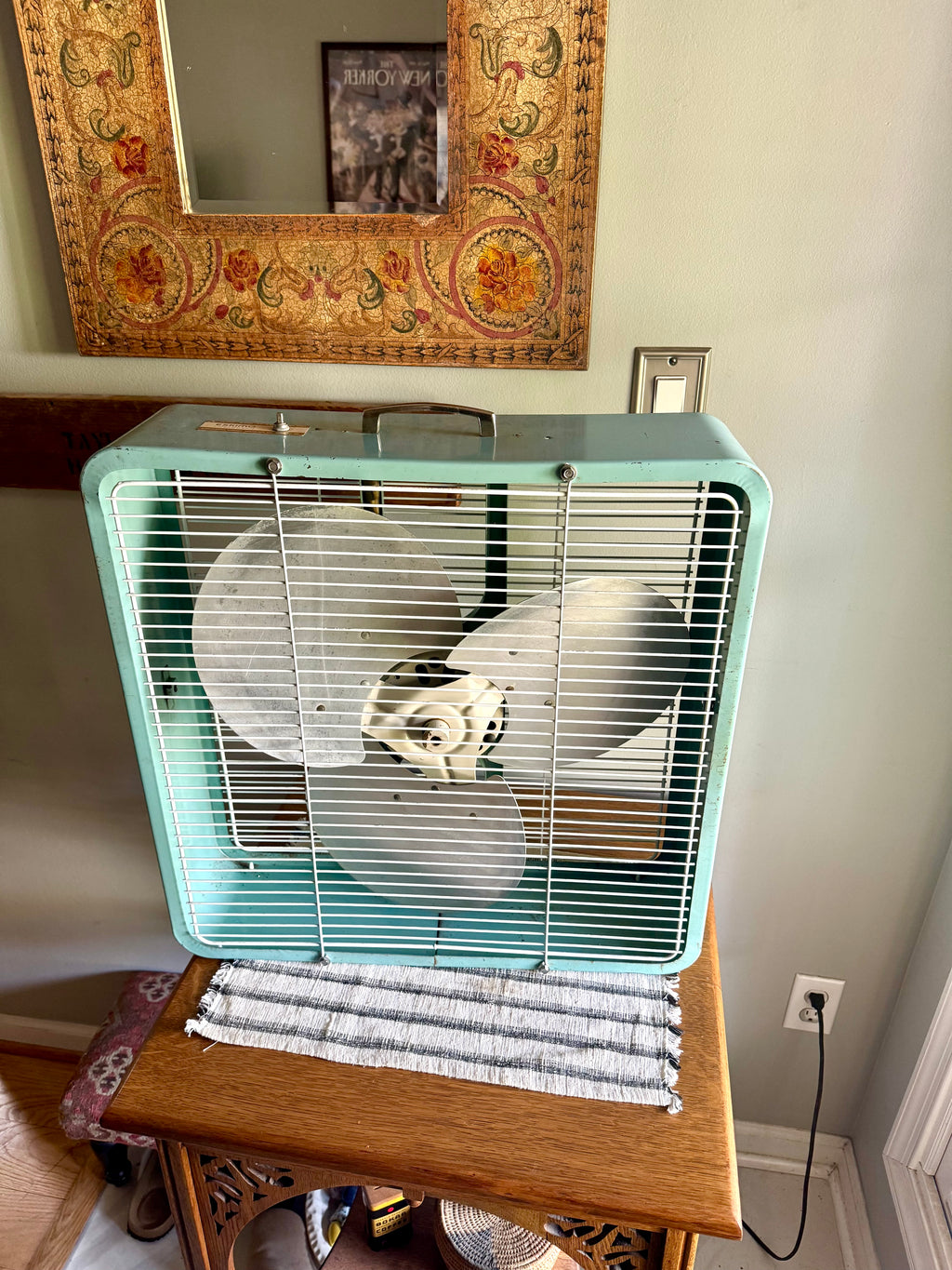 Vintage Turquoise Eskimo 2 Speed Box Fan | McGraw-Edison Co. Distressed Finish Box Fan