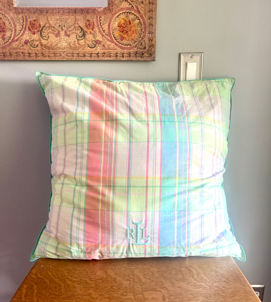 Ralph Lauren Pastel Plaid Support Pillow/Decorative Pillow ~ Large 24" Pastel Plaid RL Pillow