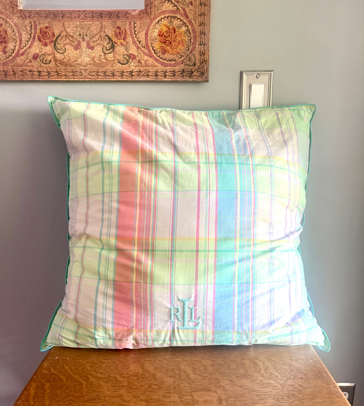 Ralph Lauren Pastel Plaid Support Pillow/Decorative Pillow ~ Large 24" Pastel Plaid RL Pillow