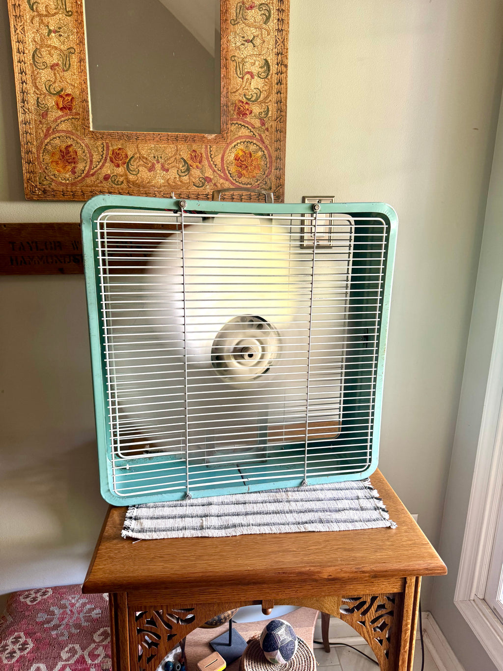 Vintage Turquoise Eskimo 2 Speed Box Fan | McGraw-Edison Co. Distressed Finish Box Fan