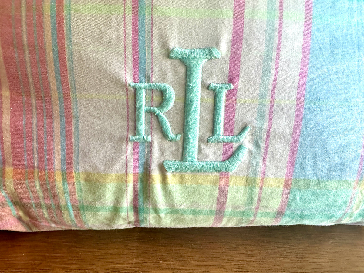 Ralph Lauren Pastel Plaid Support Pillow/Decorative Pillow ~ Large 24" Pastel Plaid RL Pillow