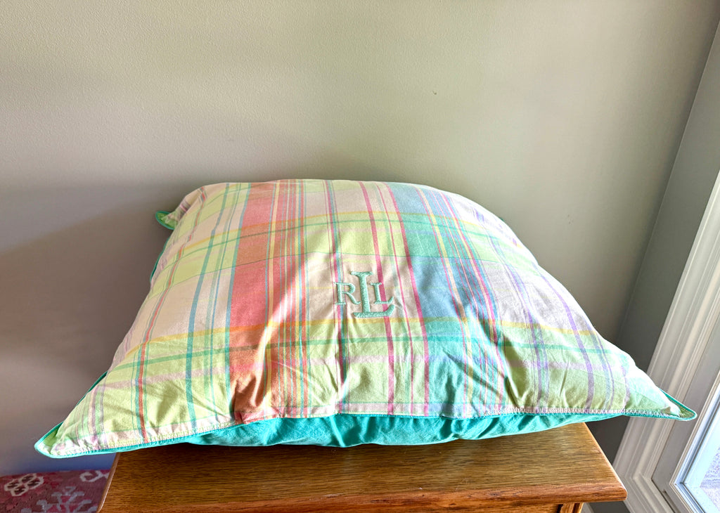 Ralph Lauren Pastel Plaid Support Pillow/Decorative Pillow ~ Large 24" Pastel Plaid RL Pillow