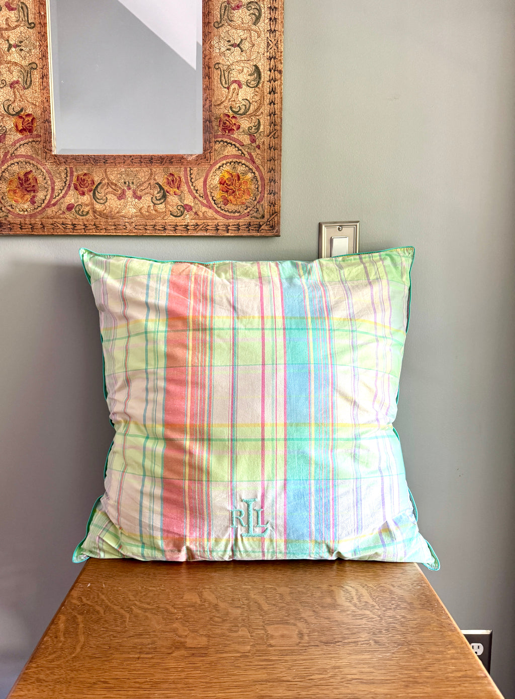 Ralph Lauren Pastel Plaid Support Pillow/Decorative Pillow ~ Large 24" Pastel Plaid RL Pillow