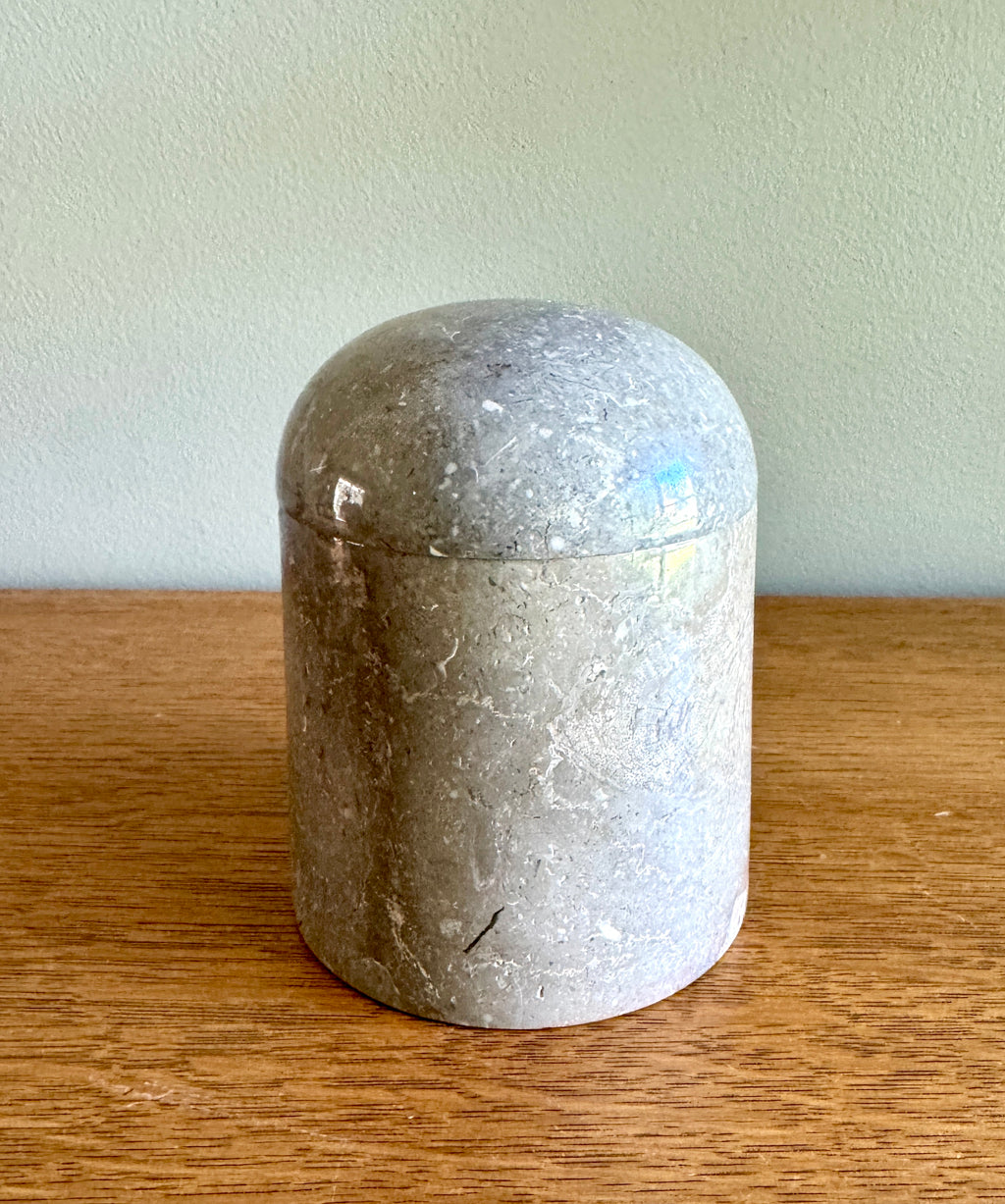 Grey Marble Lidded Jar ~ Carved Marble Lidded Box ~ Marble Container