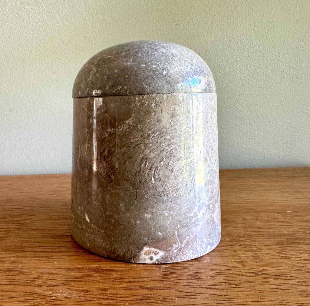 Grey Marble Lidded Jar ~ Carved Marble Lidded Box ~ Marble Container