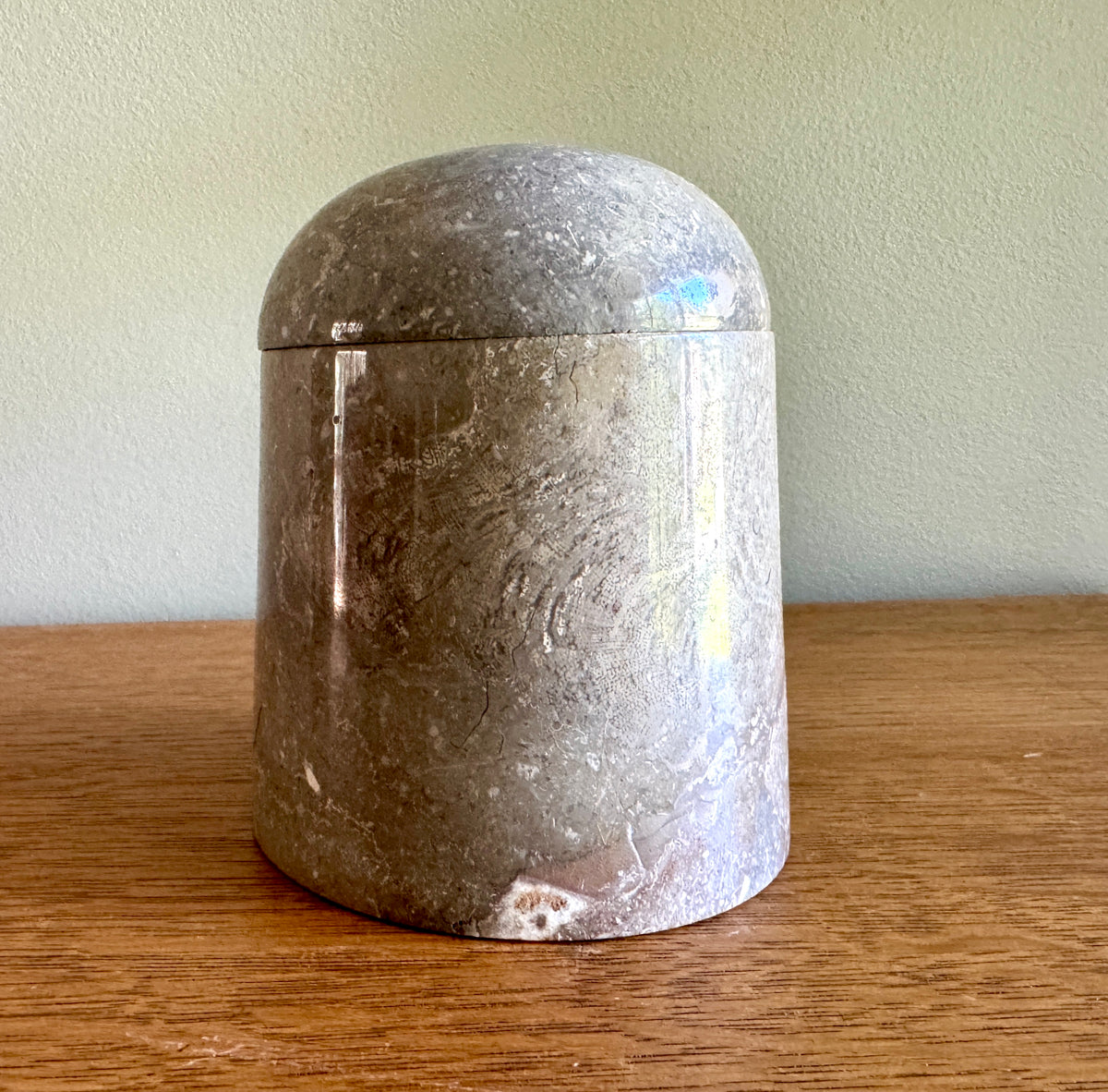 Grey Marble Lidded Jar ~ Carved Marble Lidded Box ~ Marble Container