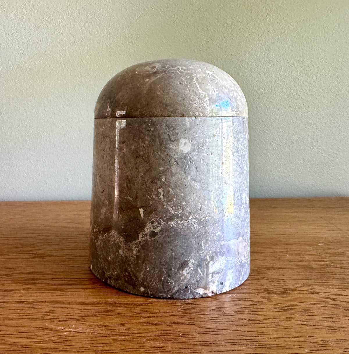 Grey Marble Lidded Jar ~ Carved Marble Lidded Box ~ Marble Container