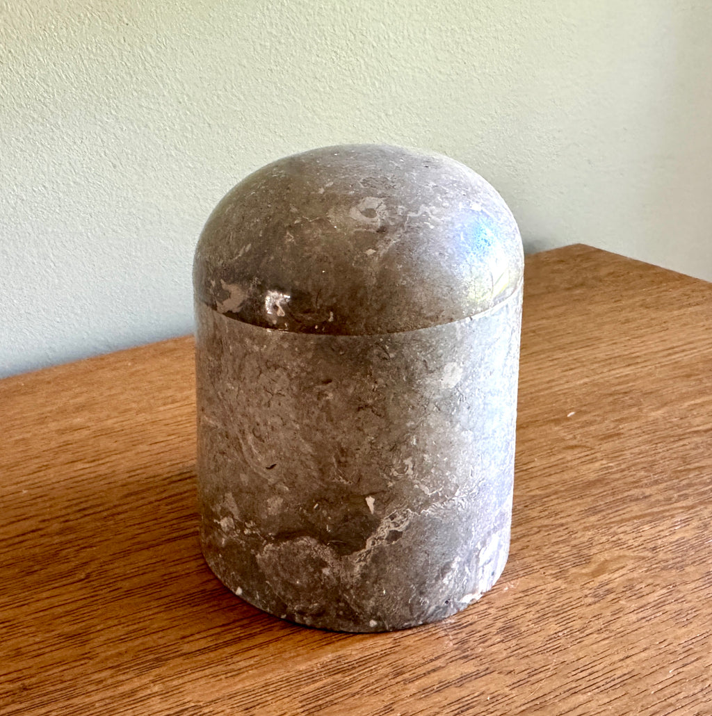 Grey Marble Lidded Jar ~ Carved Marble Lidded Box ~ Marble Container